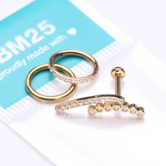 3 Pcs of Assorted Everyday Golden Curvature Sparkle Lined Stud x Clicker Package - Picture 3 of 3